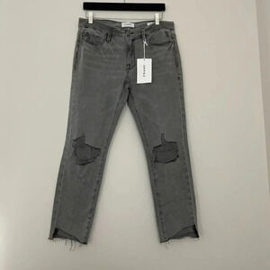 Frame Le Garcon Crop Boyfriend Jeans in Monsoon Rips Size 26